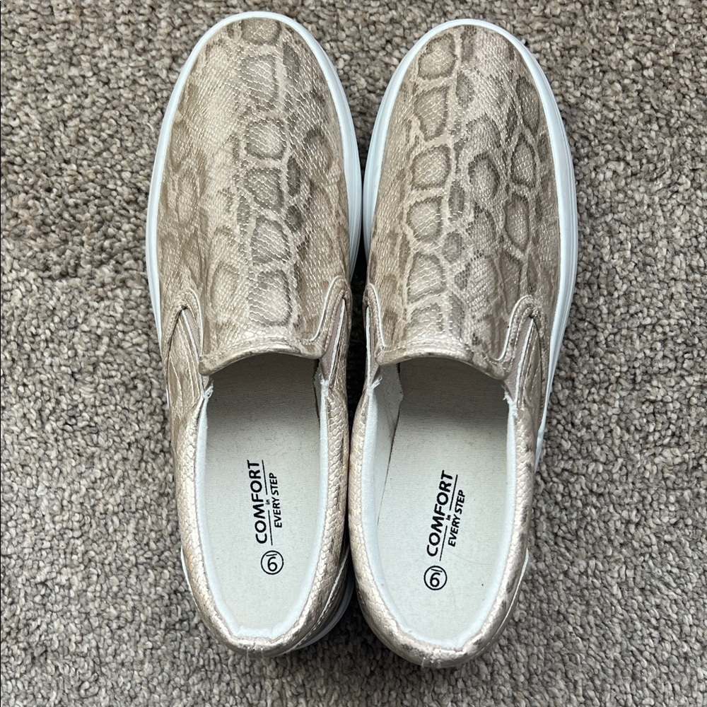 Comfort Slip-On Snake Print Shoes- NEVER WORN